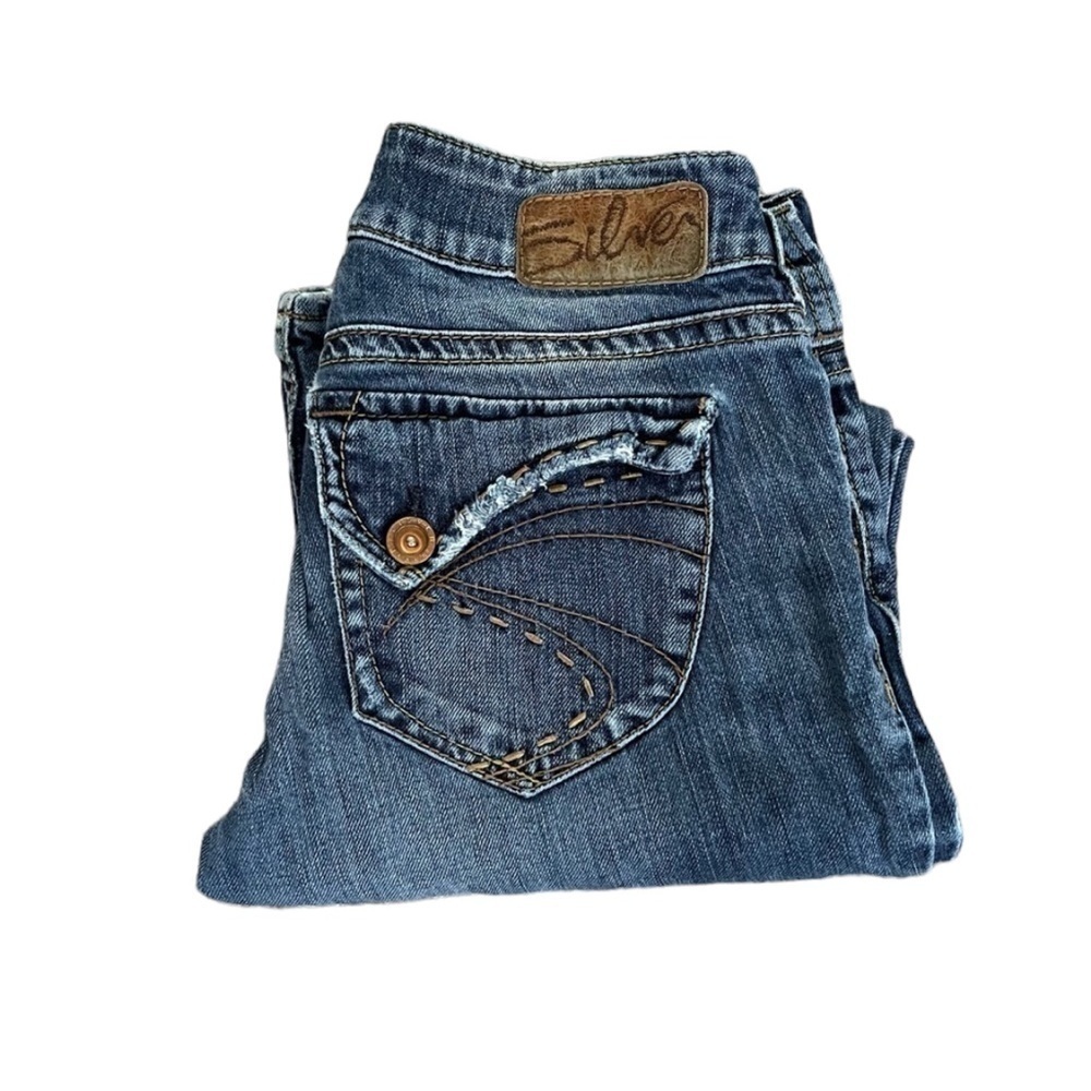 Silver Suki Plus Medium Fade Back Pocket Buttons Retro Size 27